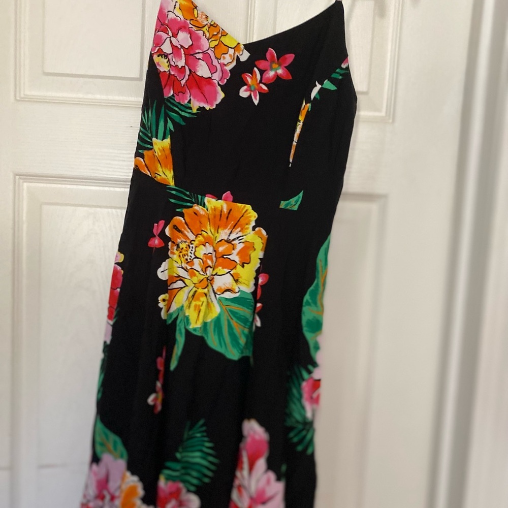 Old Navy Black Midi Dress with Pink and Yellow Floral Print